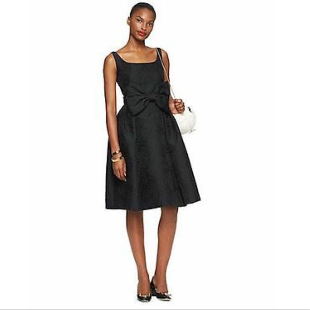Kate Spade black floral jacquard dress with bow